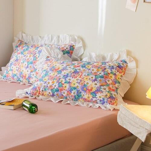 74x48cm Korean style floral pillow case single cotton pillowcase lace frill flowers printed pillow cover bedding