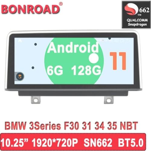 10.25" Android 11.0 1920*720P IPS Qualcomm 662 Ram 6G Rom128G Car Multimedia for BMW 3Series F30/F31/F34 NBT BT5.0 Wi-Fi Carplay