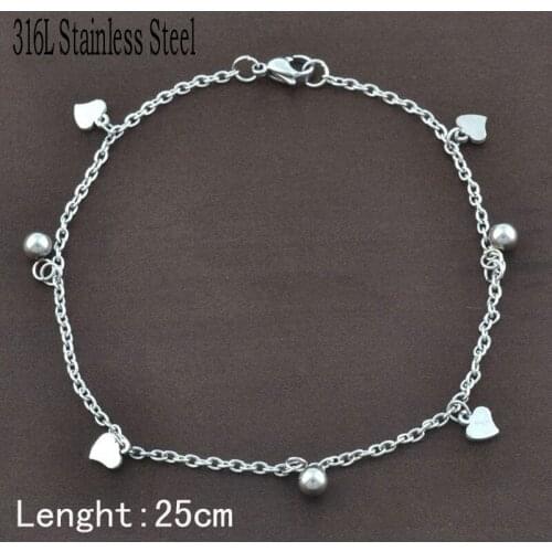 Free shipping new Fashion Women Heart-shaped Beach Anklets 316L Stainless Steel Silver Color Foot Chains Anklets