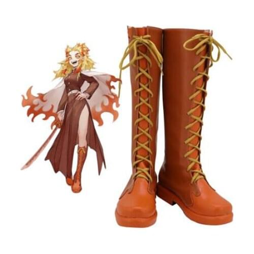 Demon Slayer Kimetsu no Yaiba Cosplay Kyojuro Rengoku Cosplay Boots Shoes Women Shoes Costume Accessories Halloween Party Shoes