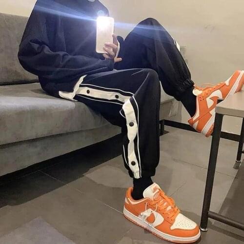 Streetwear Joggers Pants Men Casual Sport Sweatpants Black Gray Side Button Loose Wide Leg Pants Ankle Length Trousers