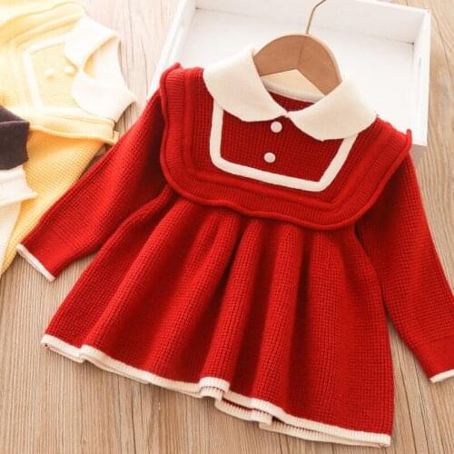 Toddler Girl Dress Kids Fashion Sweater Vestidos Outfit Causal Cute Fall Winter Knitting Clothing for 1-5 Ys Birthday Party Wear