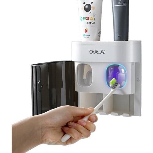 1pc Dispenser For Toothpaste Automatic Squeeze With Dust-proof Cover Wall Mounted Toothbrush Holder For Home Bathroom Accessory