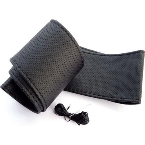 DIY Car-Styling Auto PU Leather Car Steering Wheel Covers With Needles and Thread Interior accessories Black 37-38cm