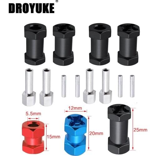 Droyuke 4pcs Aluminum RC Car 12mm Hex Wheel Hub Drive Adaptor 15/20/25mm Extension Combiner for 1/10 RC Crawler Axial SCX10 D90
