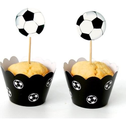 Soccer Ball Kid Boys Favors Birthday Events Party Football Theme Cake Toppers Decorations Baby Shower Cupcake Wrappers 12pcs/lot