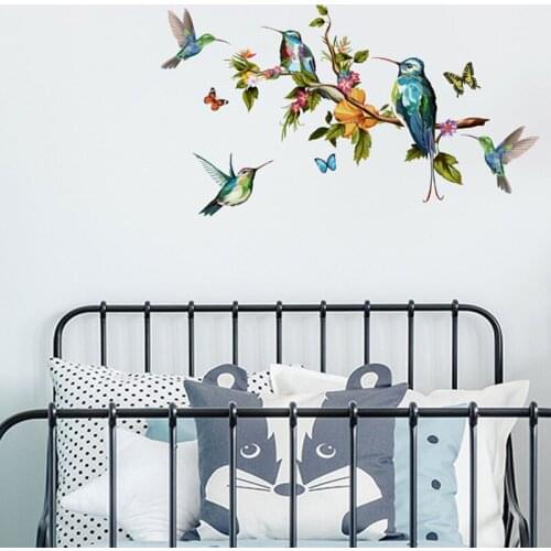 Colorful Butterfly Branch Bird Wall Sticker Mobile Creative Wall Affixed With Decorative Wall Window Decoration