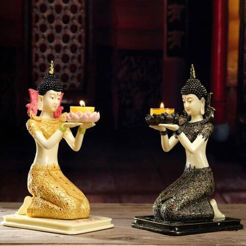 Miniature Statue Candle Holder Vintage Lotus Butter Lamp Candle Holder Windproof Bougeoire Sur Pied Home Decoration DD60ZT
