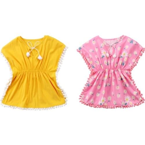 Fashion Kids Baby Girls Dress Beach Sundress Batwing Sleeve Tassel Cute Flower Fringe Dresses Bikini 2 Style Outfit Summer 6M-5Y
