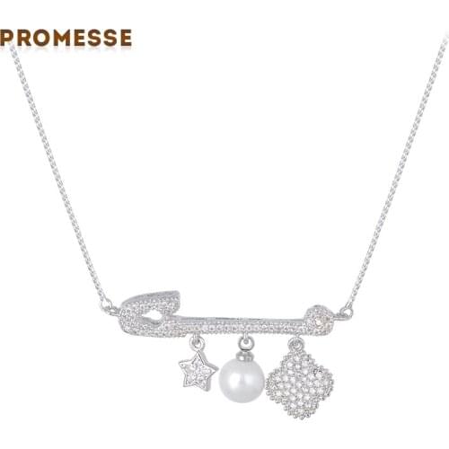Fashion Jewelry Delicate Star Shape Cubic Zirconia ,White Freshwater Pearl ,Special Cute Necklace for Woman/ Girls GLD0887