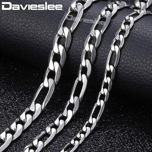 Davieslee Mens Chain Necklace Stainless Steel Necklaces for Men Figaro Link Fashion Jewelry Wholesale 6/7/9mm 18-24inch KNM05