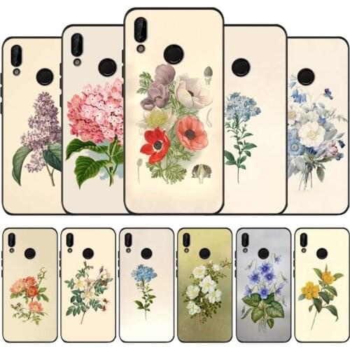 Vintage Flowers black soft Phone Case for huawei P40 P30 P20 Pro lite P9 Lite Psmart 2019 Y6 Y9 Prime mate40 30 20 luxury cover