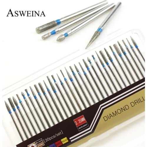 ASWEINA 30pc/set Nail Drill Bits Set Nail Salon Electric Tools Diamond Metal Bits Nail Files Milling Cutter Manicure Accessories