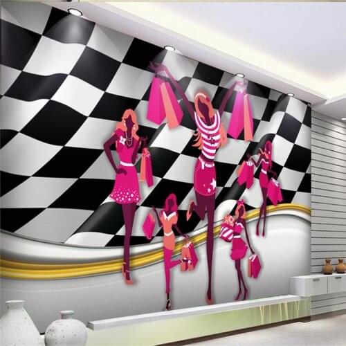 Beibehang Customize any size mural wallpaper 3D background Black and white square shopping hand painted beauty background