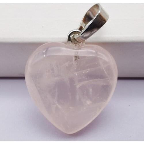 Natural Rose Crystal Stone GEM Heart Pendant Lucky Jewelry S3024