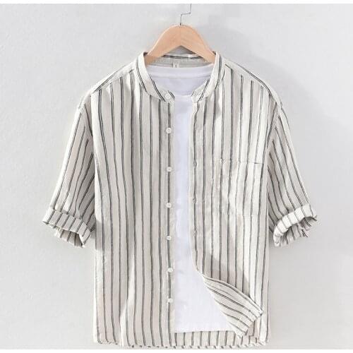 2021 New style Italy Suehaiwes brand linen shirt men casual stand collar fashion shirts for men tops mens clothing chemise