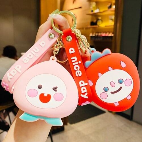 New Cute Silicone Fruit Series Coin Purse Keychain Pendant Female New Cute Mini Coin Purse Girl Heart Cartoon Key Chain