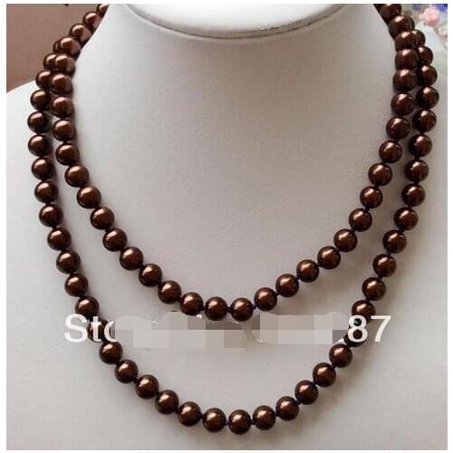 Charming 8mm Natural Sea Chocolate Shell Bead Necklace 48 ">>> free shipping