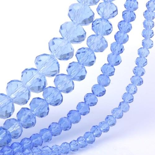 OlingArt 3/4/6/8/10mm Round Glass Beads Rondelle Austria faceted crystal Light blue color Loose bead DIY Jewelry Making