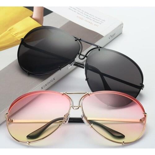 Women Men Oval Rimless Sunglasses Square Vintage Glasses Luxury Design Retro Small Frame Gradient Glasses UV400 Eyewear Goggles