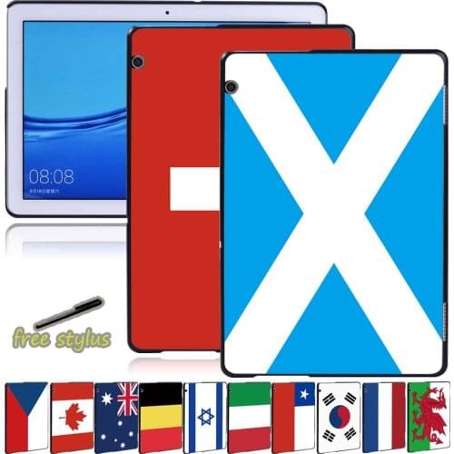 Tablet Hard Shell Case for Huawei MediaPad M5 Lite 8/T5 10 10.1/T3 10 9.6/T3 8.0 Flag Pattern Shockproof Frame Hemming Back Case