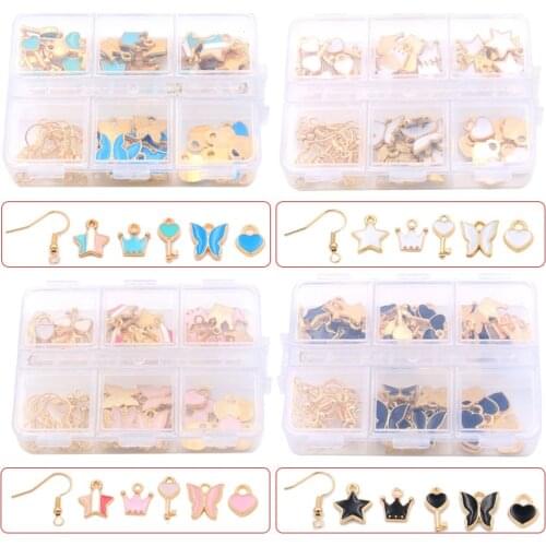 1Set 60Pcs/Lot 4 Color 6Styles Star Key Charm KC Gold Drop Oil Pendant With Box Material For DIY Jewelry Earring Bracelet Making