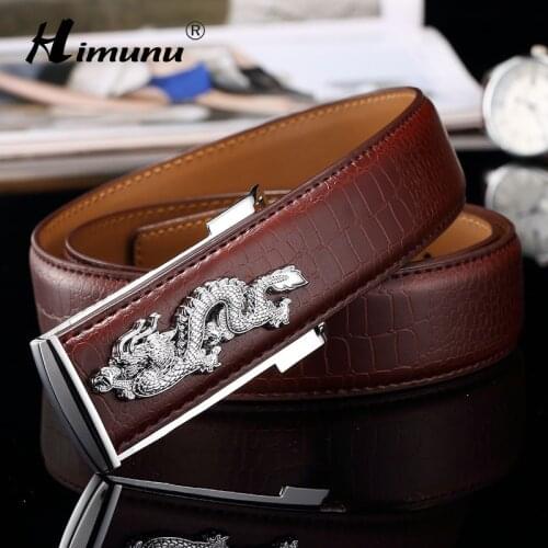 [HIMUNU] Newest Mens 100% Cowhide Belt Leather Dragon pattern Crocodile grain belt Luxury alloy buckle Business Men belt SD044