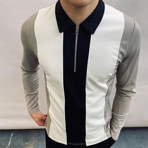 2021 Men Fashion Long Sleeve Polo Shirts Autumn Streetwear Casual Loose Turn-down Collar Men Slim Polo Shirts Zipper Tops