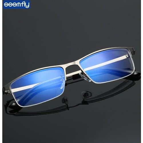 Seemfly Anti-blue Light Half Frame Myopia Glasses Men Business Metal Shortsighted Glasses Classic Nearsighted Eyewear-1.0to-4.0