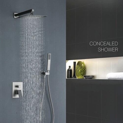 Shower Faucet Set Shower System Concealed Shower Head Brushed Gray Shower Nozzle Wall-mounted Hand Shower Two-function Shower