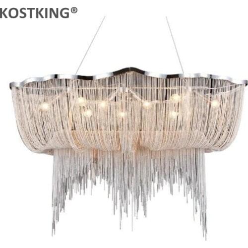 KOSTKING wongshi Modern Aluminum Chain Nordic Style Tassel Chandelier Tassel Drop Lamp Creative Restaurant Lobby Light