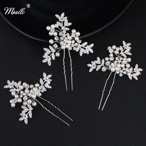 Miallo 6pcs/lot Pastoral Style Wedding hairpins Rhinestone Pearls Hair Stick Wedding Hair Ornaments Head wear Jewelry
