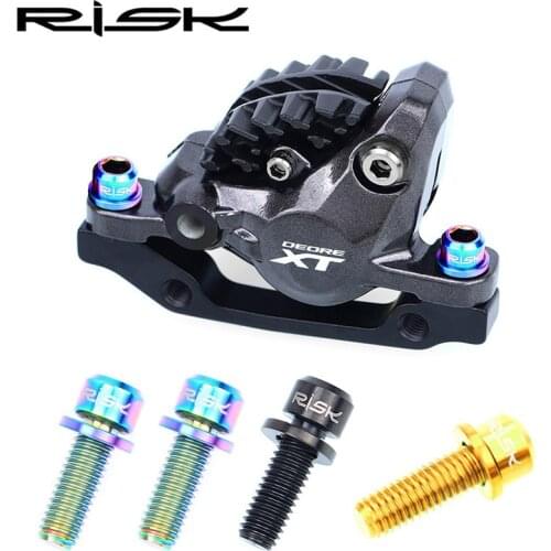 RISK 4pcs 6x18mm Titanium Screws With Groove Gasket for Bicycle Disc Brake Fixing MTB Bike Hydraulic Brake Bolts SLX XT Fixed