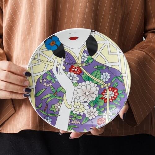 Chinese Traditional Cheongsam Pattern Dinner Plates Creative Home Decor Ceramic Food Plate Chi-pao Picture Food Dishes