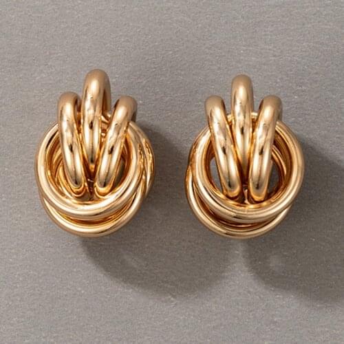 HuangTang Vintage Gold Color Geometric Stud Earring for Woman Statement Circle Earrings Party Jewelry Accessories brincos 17611
