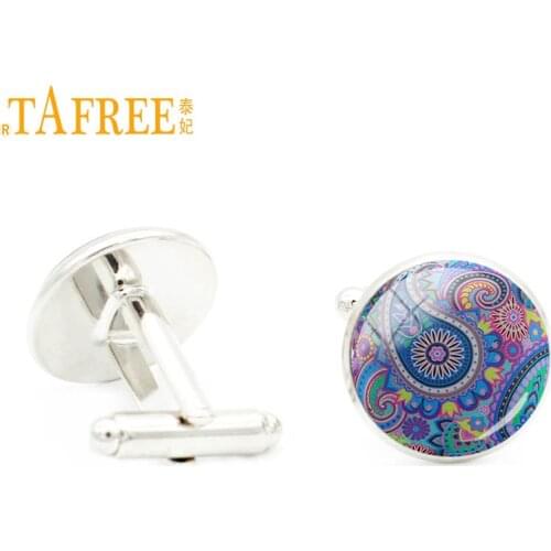 TAFREE Bohemia Paisley Style wedding cufflinks men jewelry Geometric Hippie Mandala cuff links for groom groomsman father A363