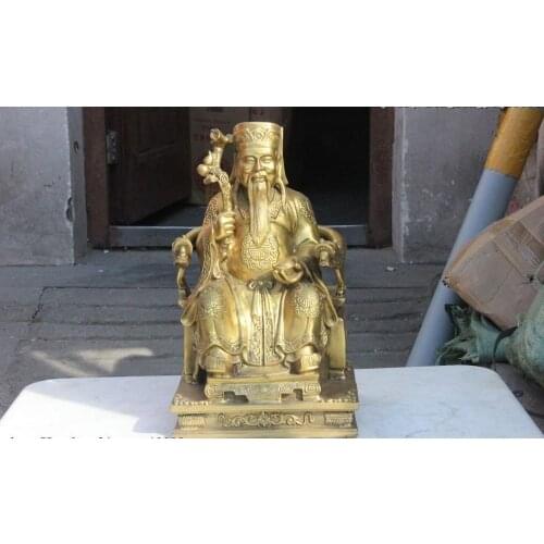 Chinese Folk Brass Copper Wealth YuanBao Mammon Money Wealth God Buddha Statue