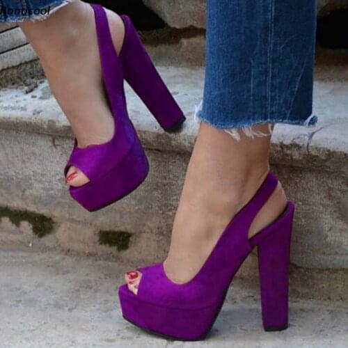 Ronticool Women Platform Mules Sandals Block Heel Peep Toe Gorgeous Purple Burgundy Black Grey Blue Dress Shoes US Size 5-20