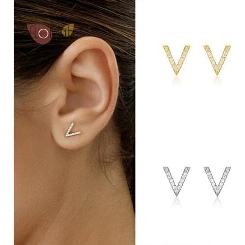 Capital V Letter Crystal Stud Earrings 925 Sterling Silver Ear Needle Exquisite Earrings Fashion Jewelry For Women Birthday Gift