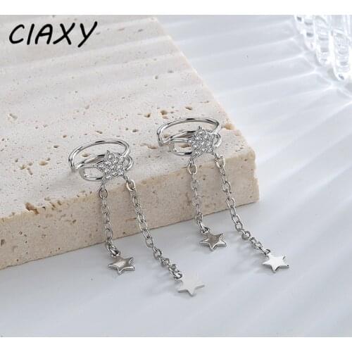 CIAXY 925 Sterling Silver Double-layer Ear Bone Clip Zircon Tassel Star Earrings for Women Non-pierced Single Ear Jewelry