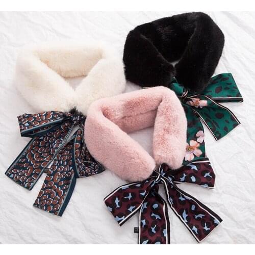 Neckerchief Scarf Women Winter Ribbon Imitation Otter Rabbit Hair Collar Warm Decorative Plush Wool Silk Ribbon Scarf