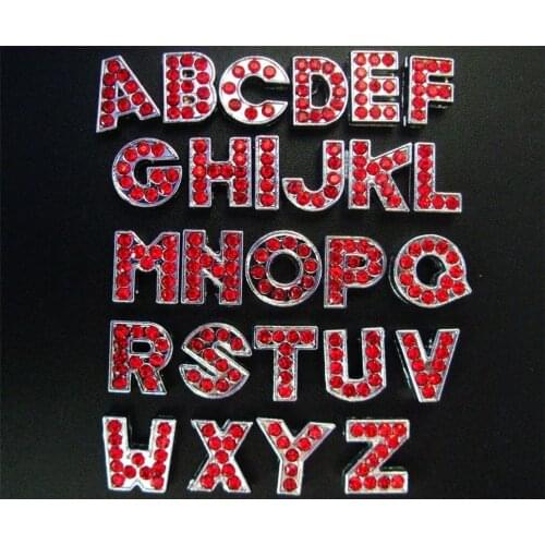 1pc A-Z red rhinestone English letter Alphabet Internal Dia:8mm Slide Letter charms Fit DIY keychain Bracelet Pet Collar