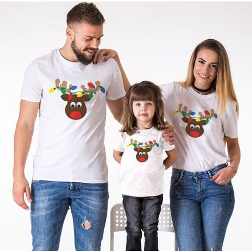 1pcs Christmas Mommy Daddy Daughter Son Match T Shirt Cute Deer Print Funny Family Party Matching Clothes Mom Dad Kids Outfit