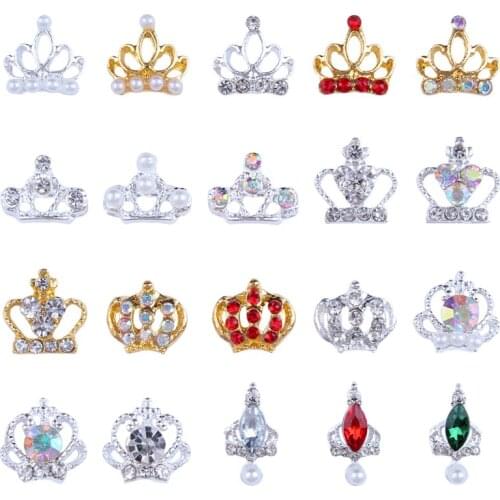 100pcs/lot 3D alloy Crown Shape Collection Nail art Accessories Metal silver/gold nails jewelry top-level nail beauty Charms