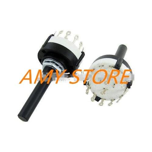 2Pcs 6mm x 30mm Round Shaft 2 Pole 6 Positions Rotary Switch 350mA 125V AC SR26-2-6