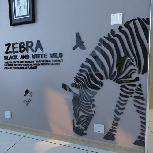 Customized ZEBRA 3d crystal acrylic 3d background large wall decoration Childrens room wall stickers