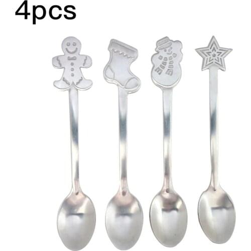 4pcs/set Christmas Style Teaspoon Dinner Knife Fork Tablespoon Teaspoon Steak Knives Tableware Christmas Cutlery Decoration