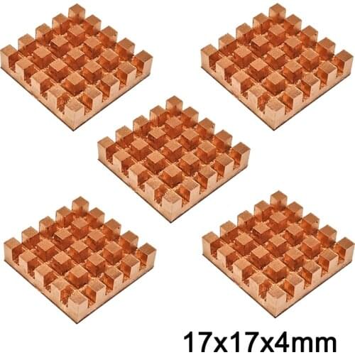 5pcs Pure Copper Heat Sink Adhesive Back Cooling For VGA DDR MOS GPU IC Chipset Radiator Cooler Heatsink 17x17x4mm