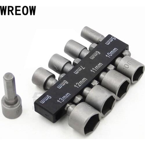 9pcs 6.35mm Hex Shank 5-13mm Socket Wrench Screw Power Drill Adapter Tool Nut Driver Drill Bit Set For Screws Hooks Bolt Heads