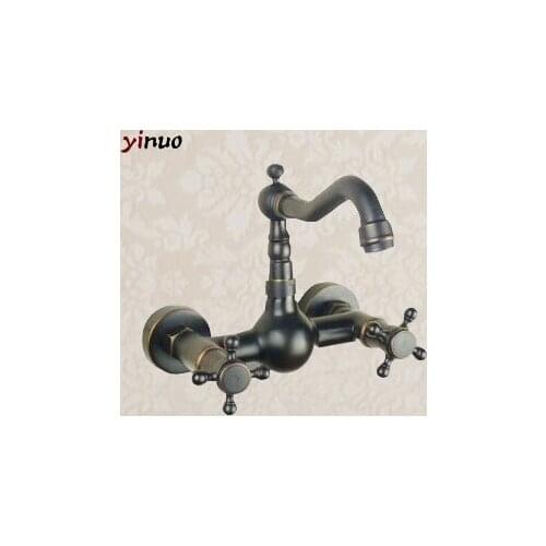 Black Copper Bathroom Faucet Fashion Vintage Hot And Cold Faucet Wash Basin Mixer Sink single handle single hole Faucet